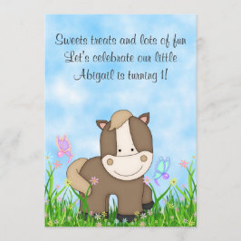 ポニーと蝶の馬1st誕生日招待状 招待状