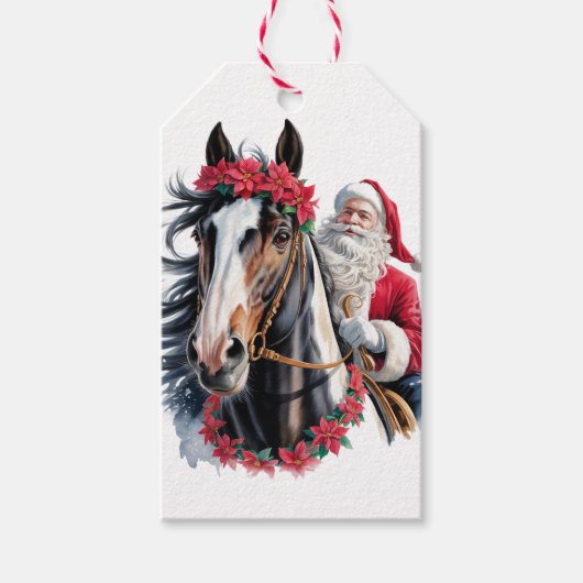 ポニーに乗ったサンタのクリスマスギフトタグ ギフトタグ (正面)