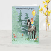 ポニーに乗った少年の誕生日カード カード (黄色い花)