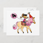 ポニーに乗った4歳の少女 ポストカード (正面/裏面)