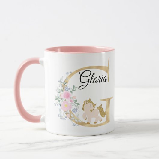 ポニーのイニシャル入りモノグラム名入れカスタムギフト マグカップ (左)