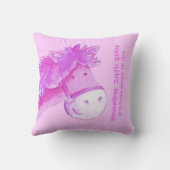 ポニーの名前と誕生生まれたばかりのギフト淡い色のパープル枕 クッション (裏面)