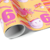 ポニーの子供たち6歳の誕生日のストライプ包み ラッピングペーパー (ロールコーナー)