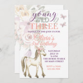 ポニーの誕生日の招待ワイルドと3歳 招待状 (正面/裏面)