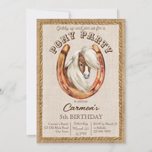 ポニーの誕生日ギディーアップ女性のカーボーイカウボーイパーティー招待状 招待状 (正面)
