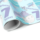 ポニーの馬の子ども7歳の誕生日の青いラストライプップ ラッピングペーパー (ロールコーナー)