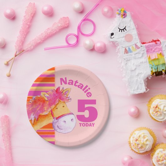 ポニーアート5th誕生日ガールズカスタマイズプレート ペーパープレート (パーティー)