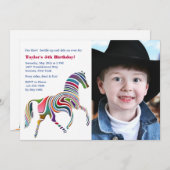 ポニーカラフルフォト誕生日パーティーの招待 招待状 (正面/裏面)