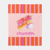 ポニーコーラルオレンジ明るいと名付けられた子供たちストライプの女の子 フリースブランケット (正面)