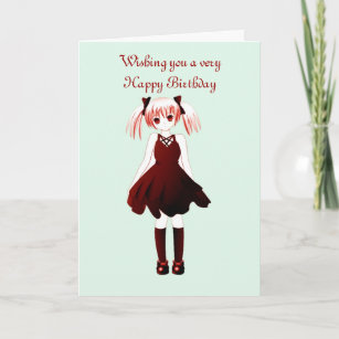 ポニーテールを持つ日本製アニメの女の子とのハッピーバースデー カード
