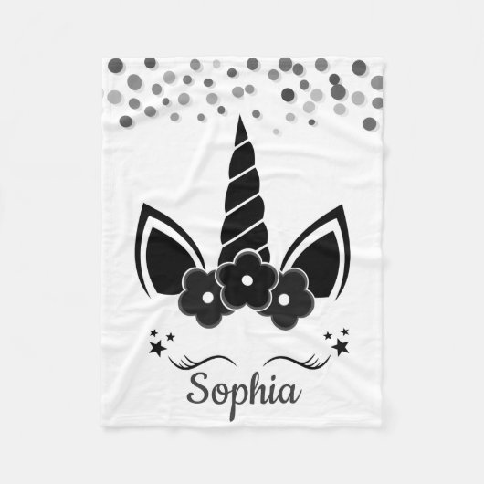 ポニーパーソナライズされたブラックのユニコーン フリースブランケット (正面)