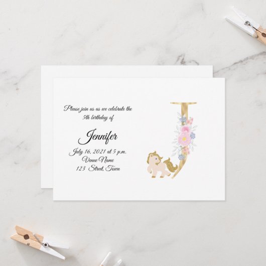 ポニーパーソナライズされたモノグガーリーラム招待 招待状 (正面/裏面インサイチュ)