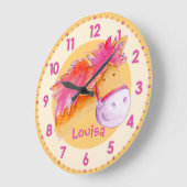 ポニーピンクのオレンジ色の女の子の部屋の壁時計 ラージ壁時計 (傾斜)