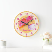 ポニーピンクのオレンジ色の女の子の部屋の壁時計 ラージ壁時計 (ホーム)
