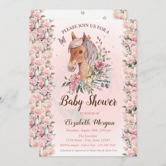 ポニーフラワーズバラスターベビーシャワー招待状 招待状 (正面/裏面)