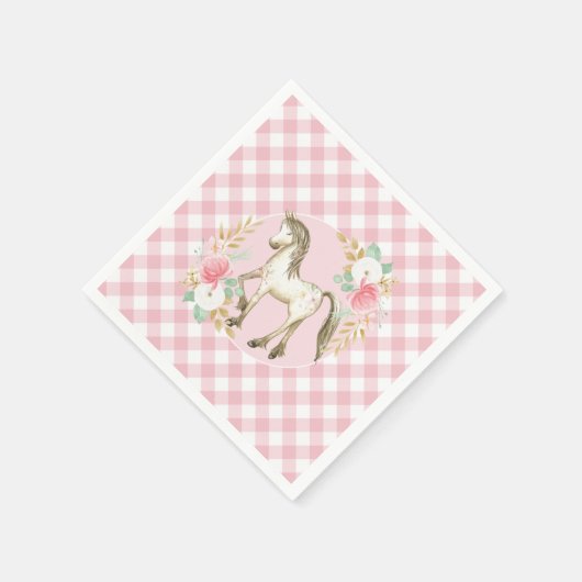 ポニーフローラとプレイドバースデーパーティーのナプキン スタンダードカクテルナプキン (角)