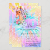 ポニーフローラグリッタードリップス絞り染め10誕生日 招待状 (正面/裏面)