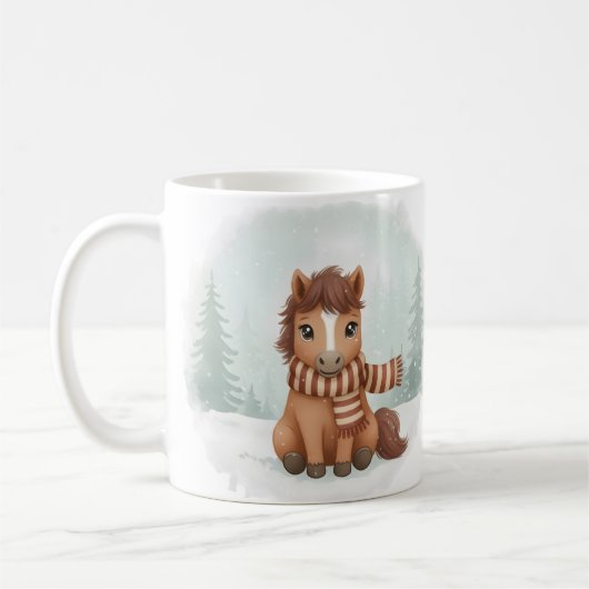 ポニーマグ かわいい 水彩 馬 クリスマス ギフト 冬 コーヒーマグカップ (左)