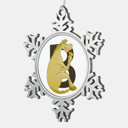 ポニーモノグラムレターB スノーフレークピューターオーナメント (右)