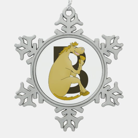 ポニーモノグラムレターB スノーフレークピューターオーナメント (正面)