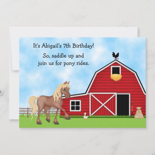 ポニーライド乗馬誕生日招待状 招待状 (正面)