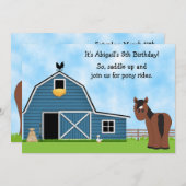 ポニーライド乗馬 女の子の誕生日招待 招待状 (正面/裏面)