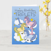 ポニー付き三つ子のための最初の誕生日カード カード (黄色い花)