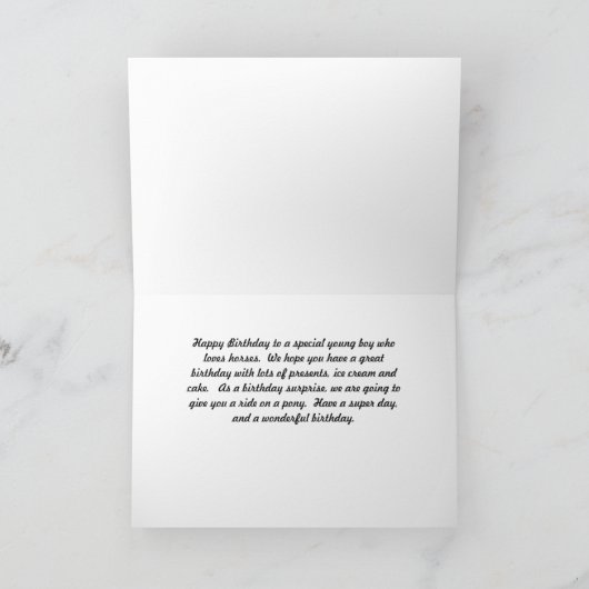 ポニー付き少年の誕生日カード シーズンカード (内部)