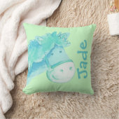 ポニー名&誕生生まれたばかりのギフト淡い色のグリーン枕 クッション (ブランケット)