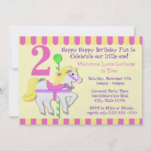 ポニー絵を描バースデーパーティー 招待状 (正面)