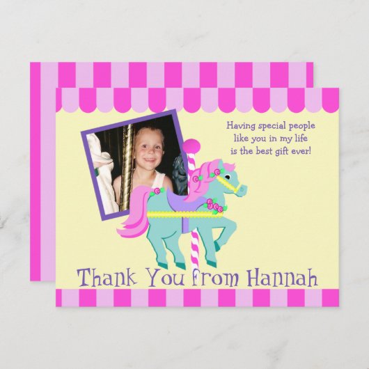 ポニー絵を描写真ありがとうフラットカード サンキューカード (正面/裏面)