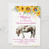 ポニー誕生日パーティースンフラワーズグリッターテンプレート 招待状 (正面)