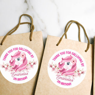 ポニー誕生日パーティーピンクの感謝してい馬君 ラウンドシール