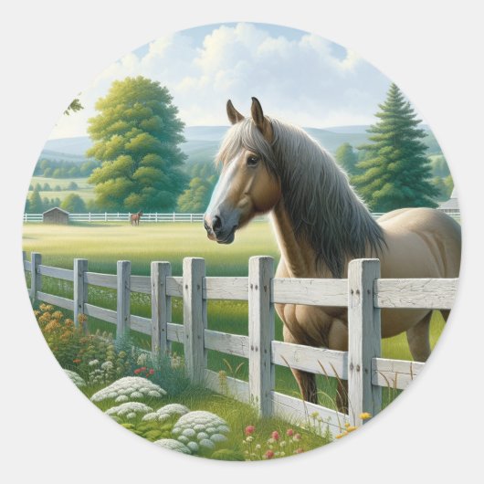 ポニー馬の誕生日パーティー ラウンドシール (正面)