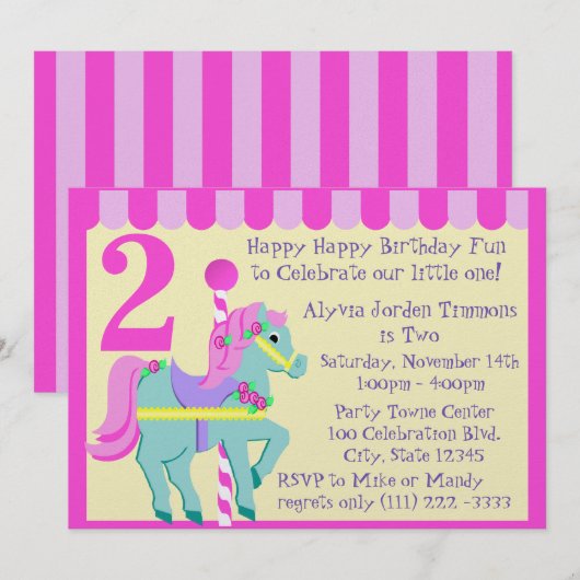 ポニ絵を描ー/誕生日 招待状 (正面/裏面)