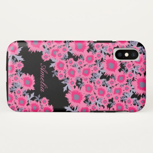 ポピかわいらしックピンク黒のダマスク名電話ケース Case-Mate iPhoneケース (裏面(横))