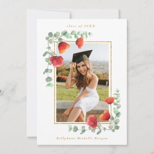 ポピエレガントー水彩フローラ2写真卒業 案内状 (正面)