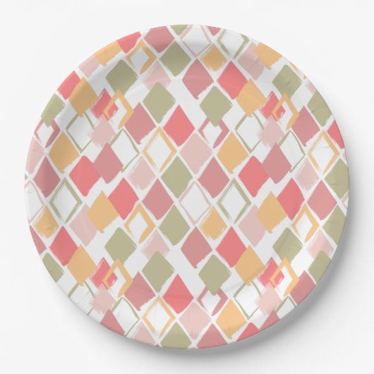ポピクルの夏の色のハーレクイン模様 ペーパープレート (正面)