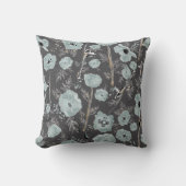 ポピズブルーブラックウォーター色フローラルパターン クッション (正面)