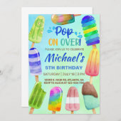 ポピポップ・アートのクレスの夏の誕生日招待状上で。 招待状 (正面/裏面)