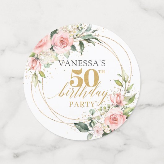 ポピュラー赤面ピンクローズ金ゴールドグリッター50th birthday コンフェッティ (ミディアム正面)