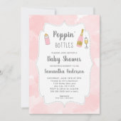 ポピンのボトルピンクの水色のベビーシャワー 招待状 (正面)