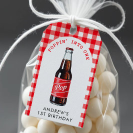 ポピンインワンソーダプレイドレッド1st誕生日パーティー ギフトタグ