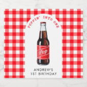 ポピンインワンソーダプレイドレッド1st誕生日パーティー ビールラベル (シングルラベル)