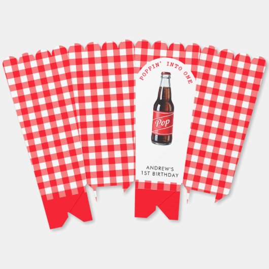 ポピンインワンソーダプレイドレッド1st誕生日パーティー フェイバーボックス (見開き)