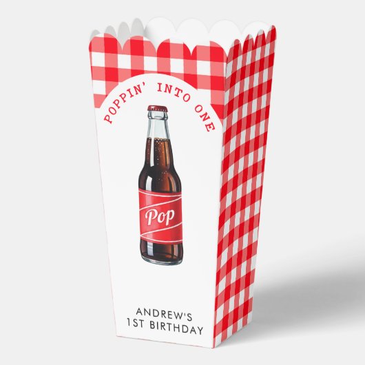 ポピンインワンソーダプレイドレッド1st誕生日パーティー フェイバーボックス (正面)