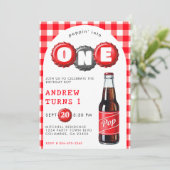 ポピンインワンソーダプレイドレッド1st誕生日パーティー 招待状 (スタンド正面)