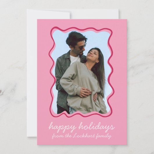 ポピンクの波線の手描きの遊び心ある枠の写真 シーズンカード (正面)