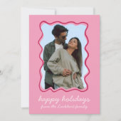 ポピンクの波線の手描きボーダー写真 シーズンカード (正面)