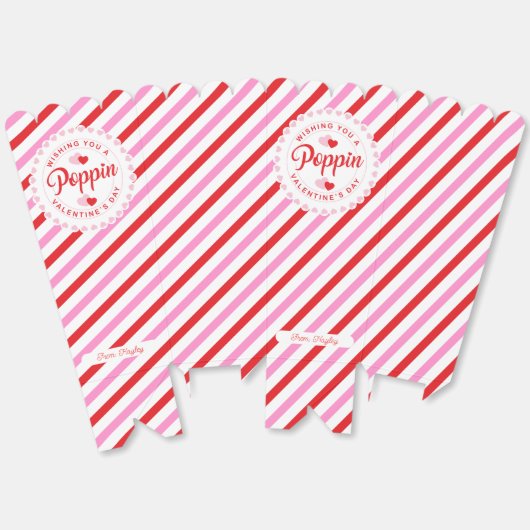 ポピンバレンタインポップコーンボックスピンクと赤ストライプ色 フェイバーボックス (見開き)